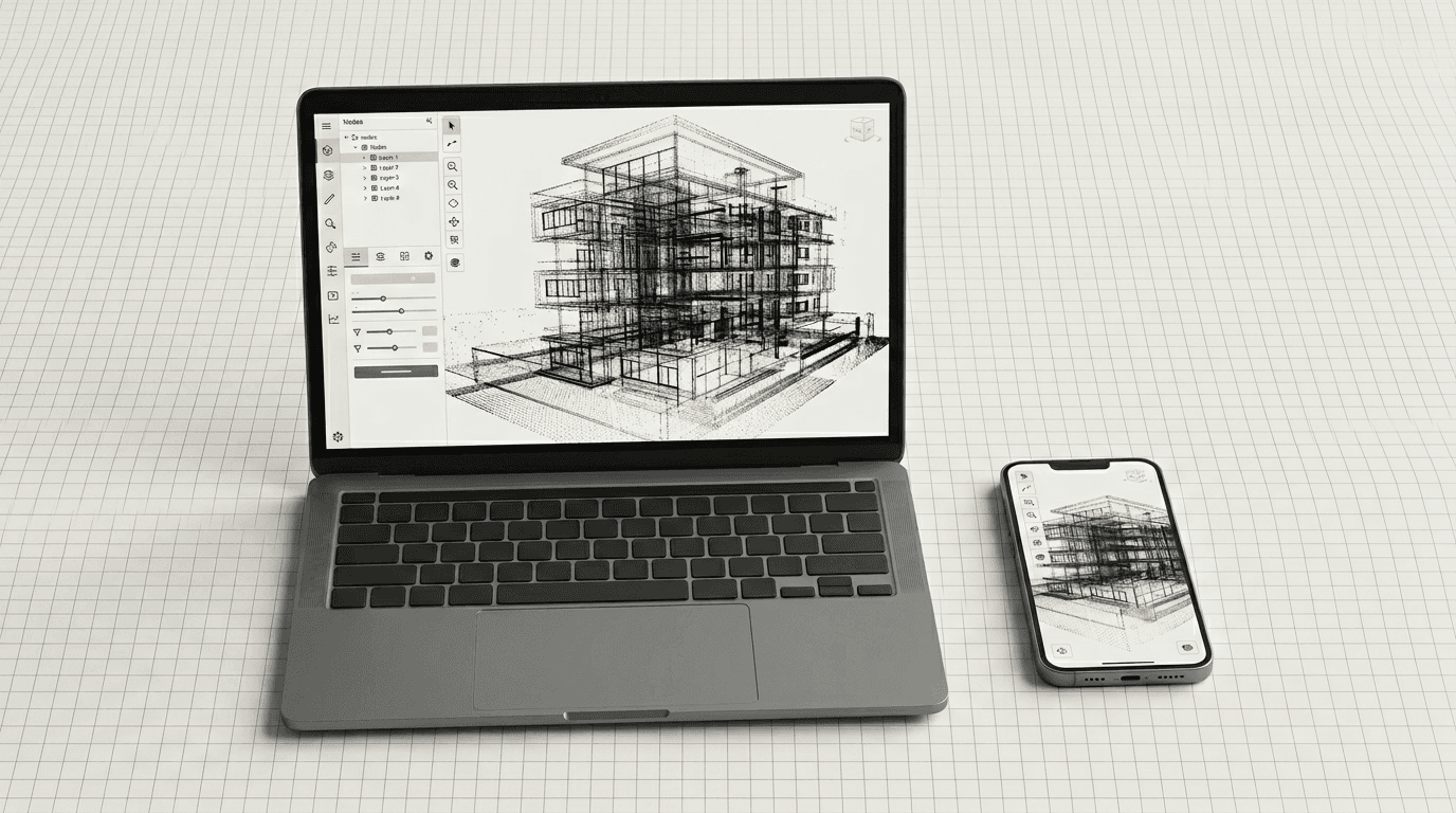 Интерфейс платформы SPLINE360 на ноутбуке и мобильном устройстве